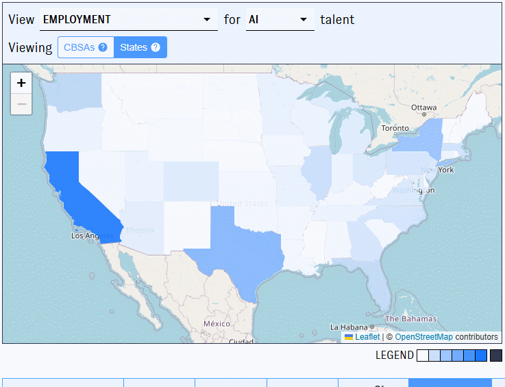 Animated screenshot from PATHWISE displaying the demand (non-government) for Cyber talent across CBSAs.