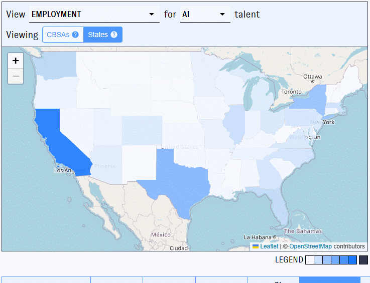 Animated screenshot from PATHWISE displaying the employment of AI talent in CA.